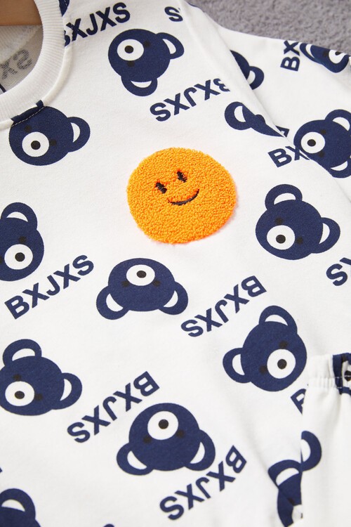 Gülen Yüz Nakışlı Ayıcık Desenli Eşofman Takımı Unisex 14972