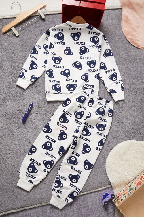 Gülen Yüz Nakışlı Ayıcık Desenli Eşofman Takımı Unisex 14972