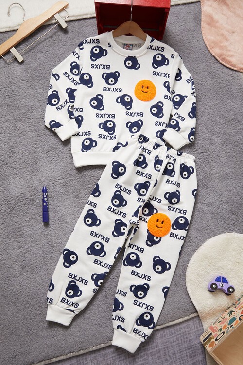 Gülen Yüz Nakışlı Ayıcık Desenli Eşofman Takımı Unisex 14972