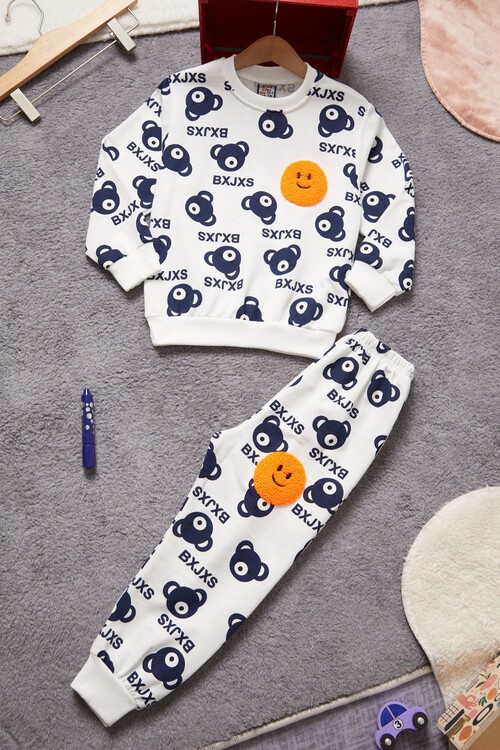 Gülen Yüz Nakışlı Ayıcık Desenli Eşofman Takımı Unisex 14972
