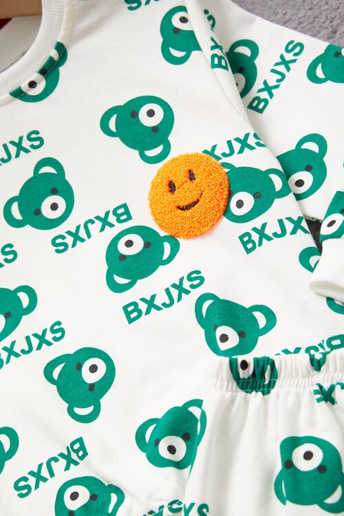 Gülen Yüz Nakışlı Ayıcık Desenli Eşofman Takımı Unisex 14972