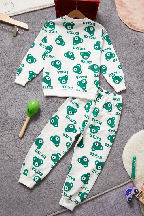 Gülen Yüz Nakışlı Ayıcık Desenli Eşofman Takımı Unisex 14972