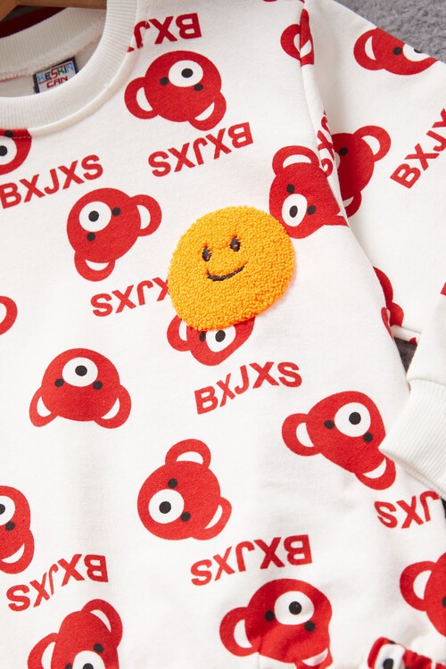 Gülen Yüz Nakışlı Ayıcık Desenli Eşofman Takımı Unisex 14972