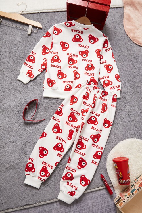 Gülen Yüz Nakışlı Ayıcık Desenli Eşofman Takımı Unisex 14972