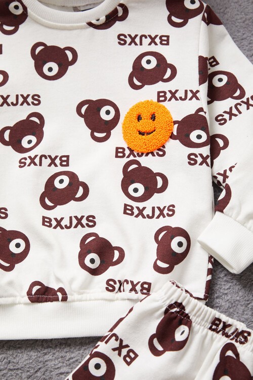 Gülen Yüz Nakışlı Ayıcık Desenli Eşofman Takımı Unisex 14972