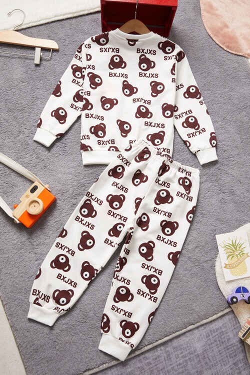 Gülen Yüz Nakışlı Ayıcık Desenli Eşofman Takımı Unisex 14972