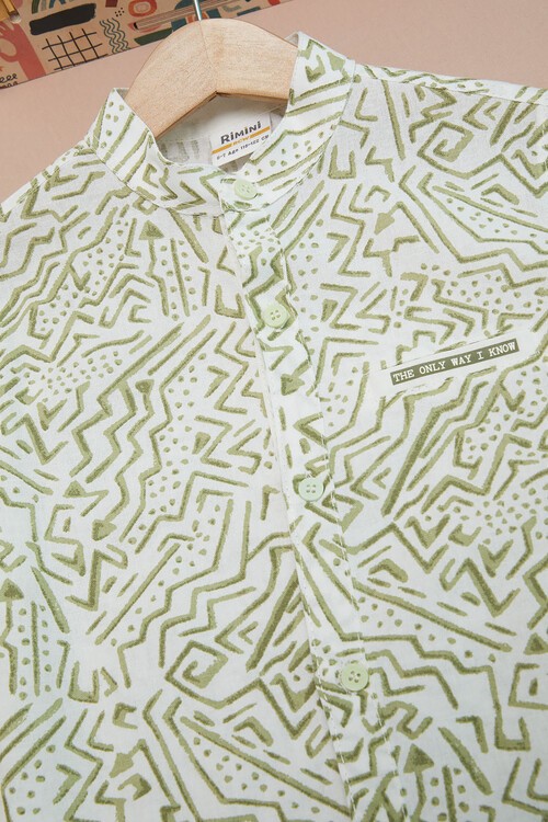 Haki Çizgili Gömlekli Erkek Çocuk Alt Üst Takım 15095