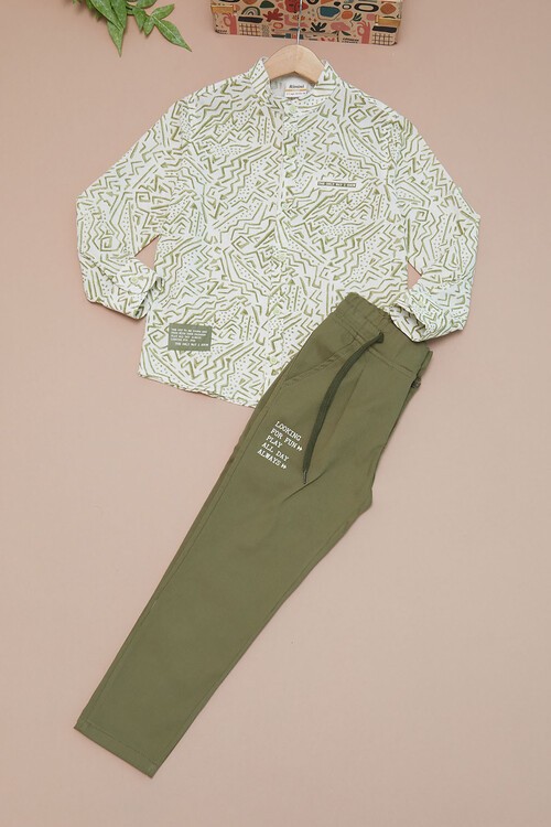 Haki Çizgili Gömlekli Erkek Çocuk Alt Üst Takım 15095