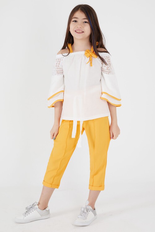 Hardal Fiyonklu Askılı Volanlı Kol Kız Çocuk Takım 15090