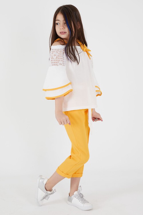 Hardal Fiyonklu Askılı Volanlı Kol Kız Çocuk Takım 15090