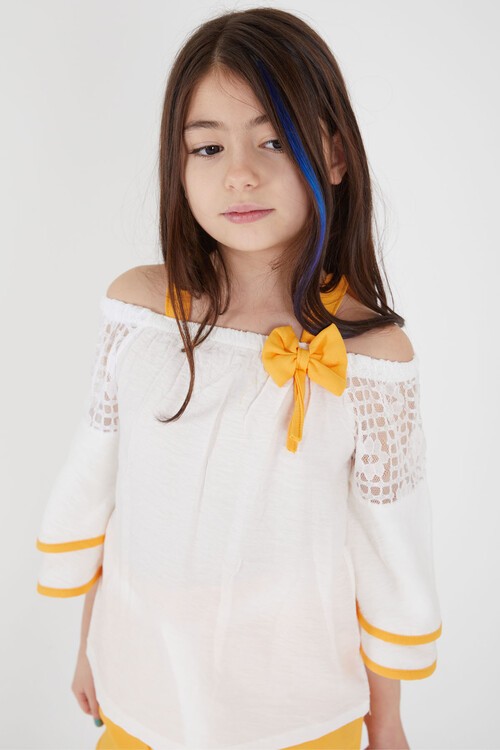 Hardal Fiyonklu Askılı Volanlı Kol Kız Çocuk Takım 15090