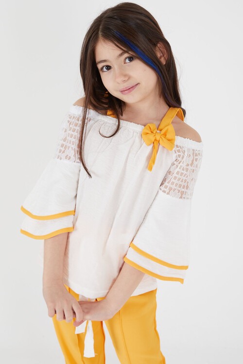 Hardal Fiyonklu Askılı Volanlı Kol Kız Çocuk Takım 15090