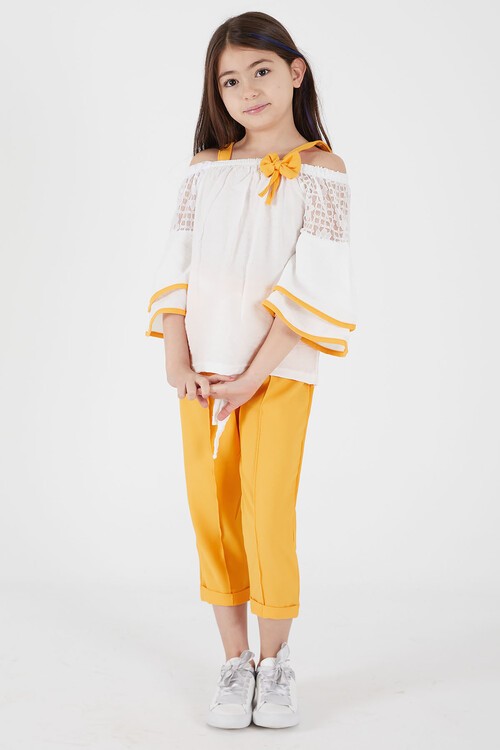 Hardal Fiyonklu Askılı Volanlı Kol Kız Çocuk Takım 15090