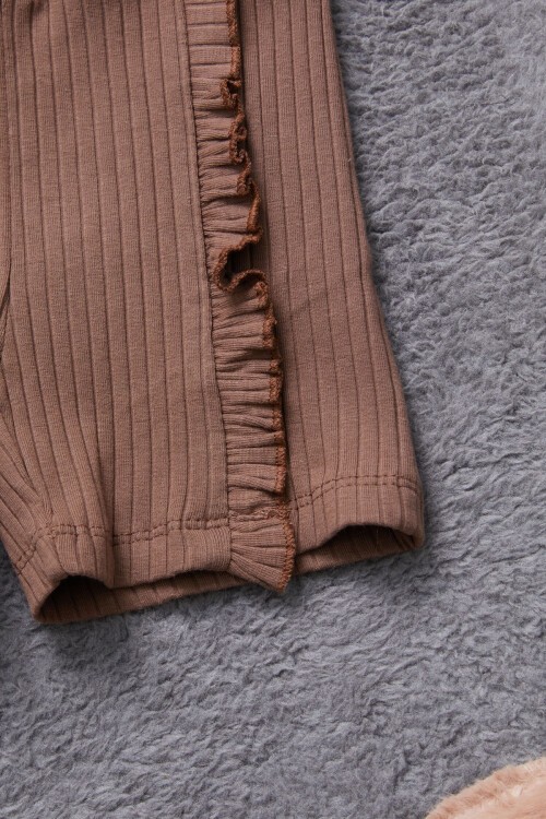 Kahve Beautiful Yazılı Kız Çocuk Şortlu Takım 15348