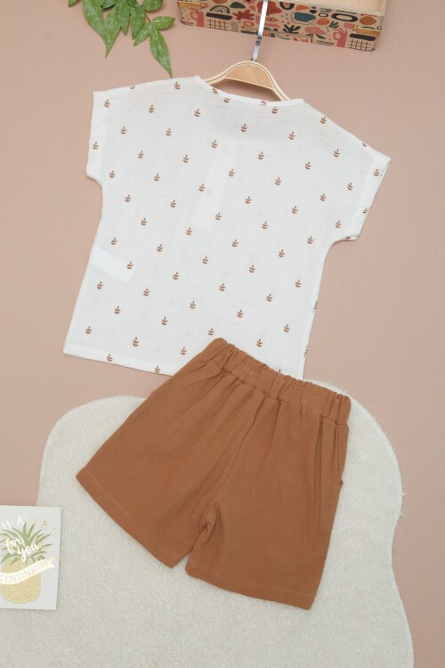 Kahverengi Erkek Bebek Desenli Gömlekli Şortlu Takım 15220