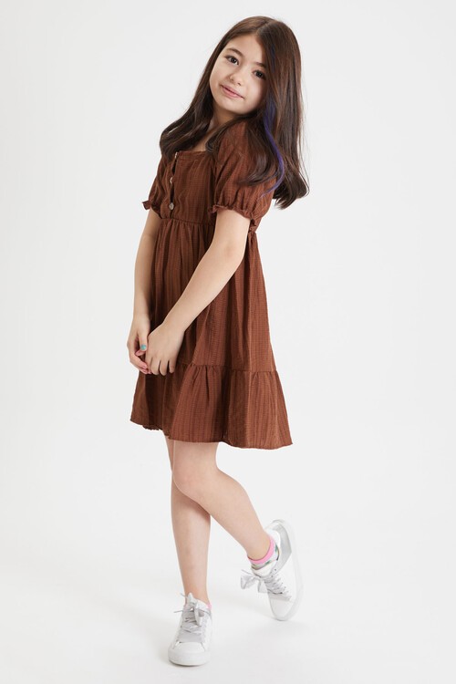 Kahverengi Kız Çocuk Omuz Askılı Elbise 15086