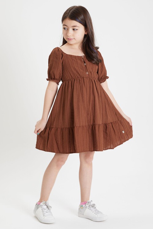 Kahverengi Kız Çocuk Omuz Askılı Elbise 15086