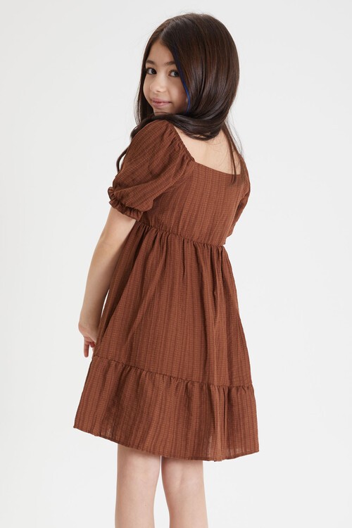 Kahverengi Kız Çocuk Omuz Askılı Elbise 15086