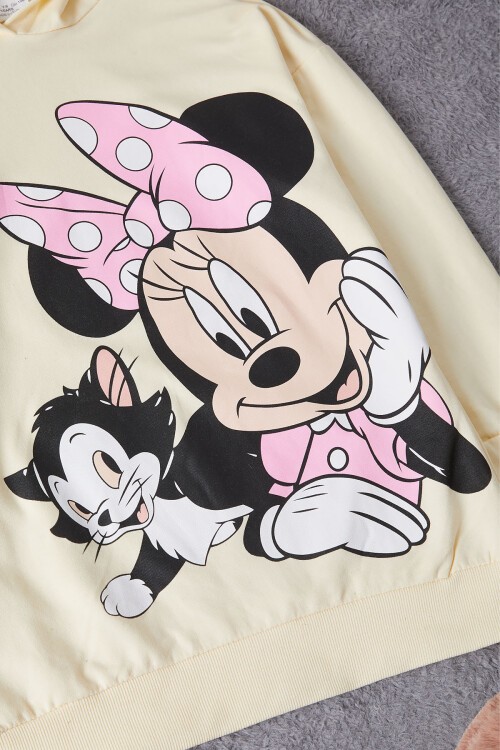 Kedili Karakter Baskılı Kız Çocuk Kapüşonlu Sweatshirt 15240