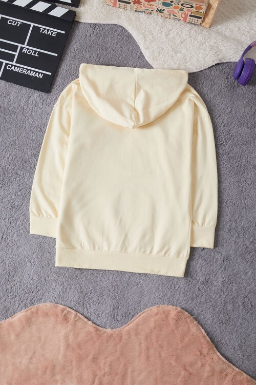 Kedili Karakter Baskılı Kız Çocuk Kapüşonlu Sweatshirt 15240