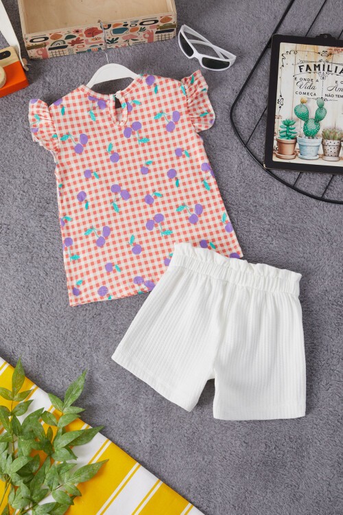 Kiraz Desenli Bluzlu Kız Bebek Şortlu Takım 15373