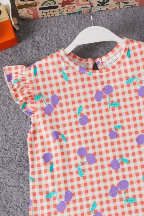 Kiraz Desenli Bluzlu Kız Bebek Şortlu Takım 15373