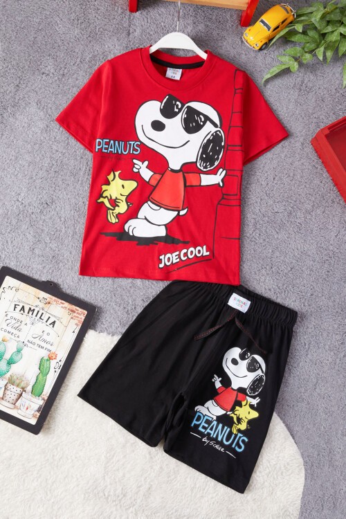 Kırmızı Cool Karakter Baskılı Erkek Çocuk Şortlu Takım 15287