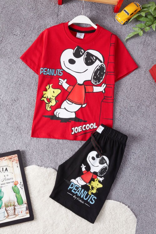 Kırmızı Cool Karakter Baskılı Erkek Çocuk Şortlu Takım 15287