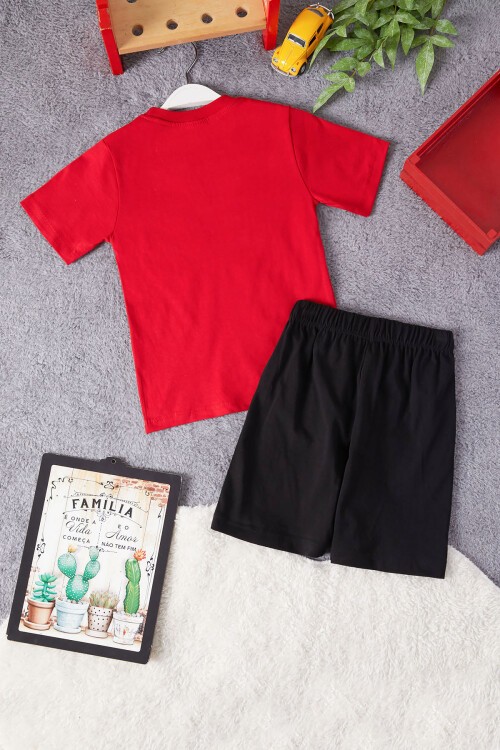 Kırmızı Cool Karakter Baskılı Erkek Çocuk Şortlu Takım 15287
