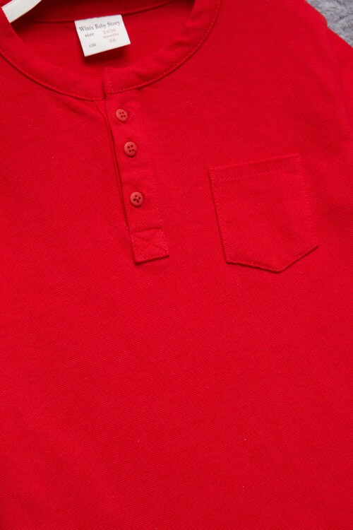 Kırmızı Düğmeli Erkek Bebek Şortlu Takım 15331