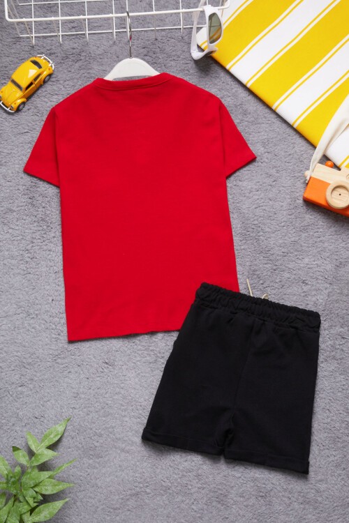 Kırmızı Düğmeli Erkek Bebek Şortlu Takım 15331