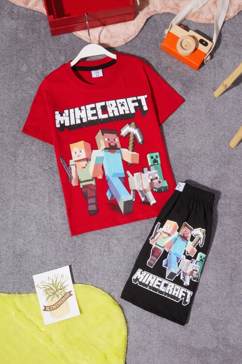Kırmızı Karakter Baskılı Erkek Çocuk Şortlu Takım 15275
