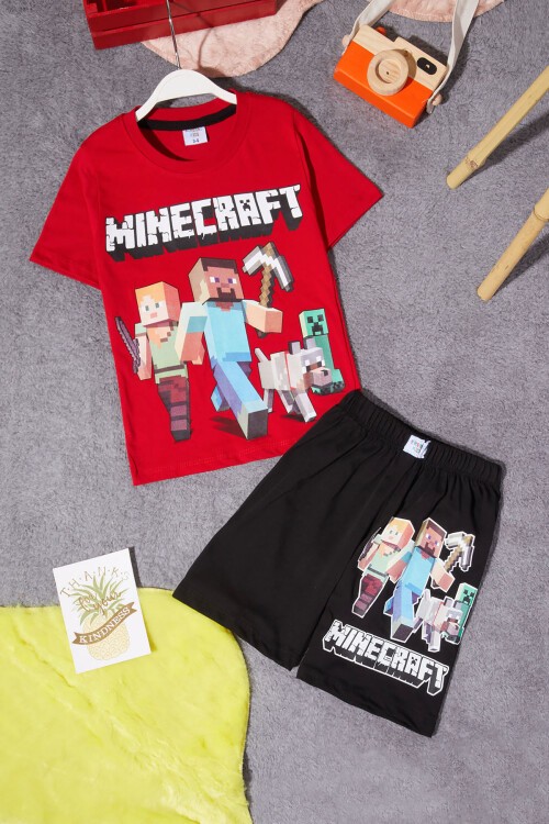 Kırmızı Karakter Baskılı Erkek Çocuk Şortlu Takım 15275