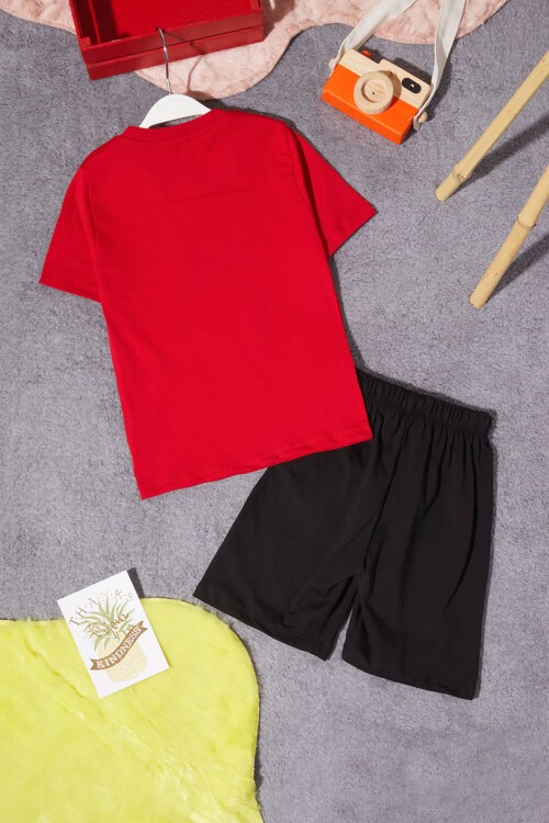 Kırmızı Karakter Baskılı Erkek Çocuk Şortlu Takım 15275