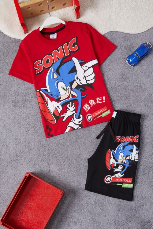 Kırmızı Sonic Karakter Baskılı Erkek Çocuk Şortlu Takım 15284
