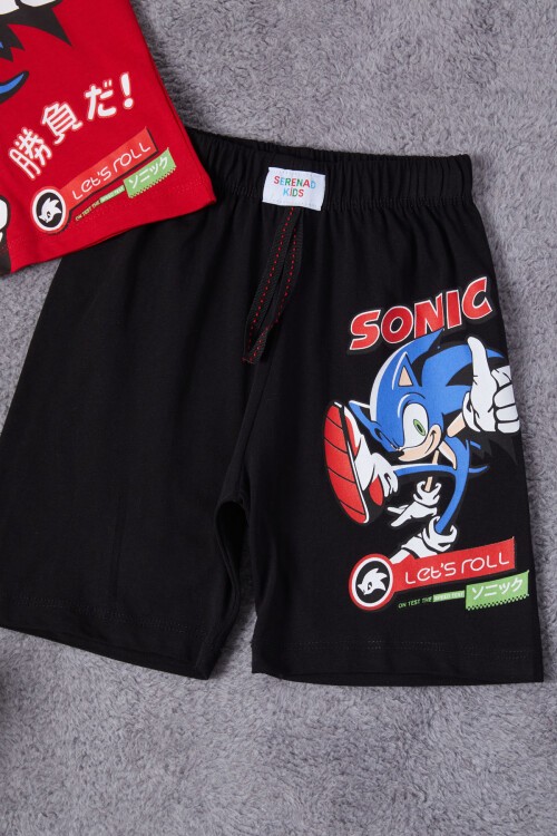 Kırmızı Sonic Karakter Baskılı Erkek Çocuk Şortlu Takım 15284