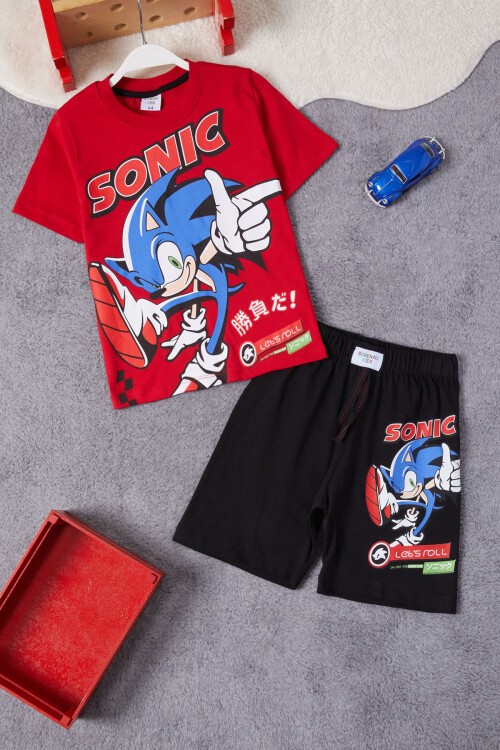 Kırmızı Sonic Karakter Baskılı Erkek Çocuk Şortlu Takım 15284
