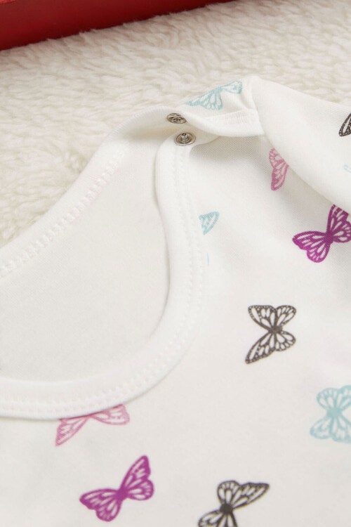 Kız Bebek Ekru Kelebekli Uzun Kol Çıtçıtlı Badi 14977
