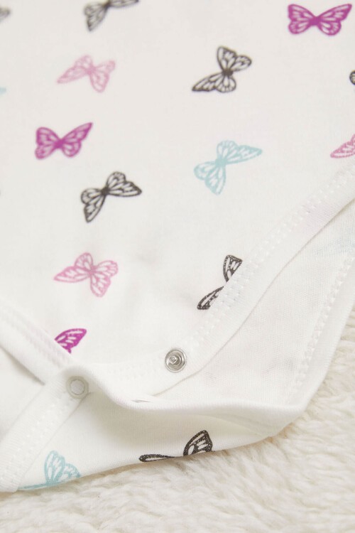 Kız Bebek Ekru Kelebekli Uzun Kol Çıtçıtlı Badi 14977