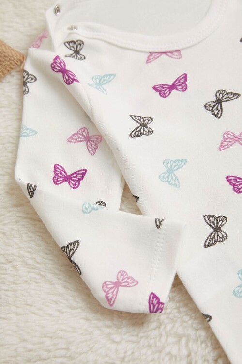 Kız Bebek Ekru Kelebekli Uzun Kol Çıtçıtlı Badi 14977