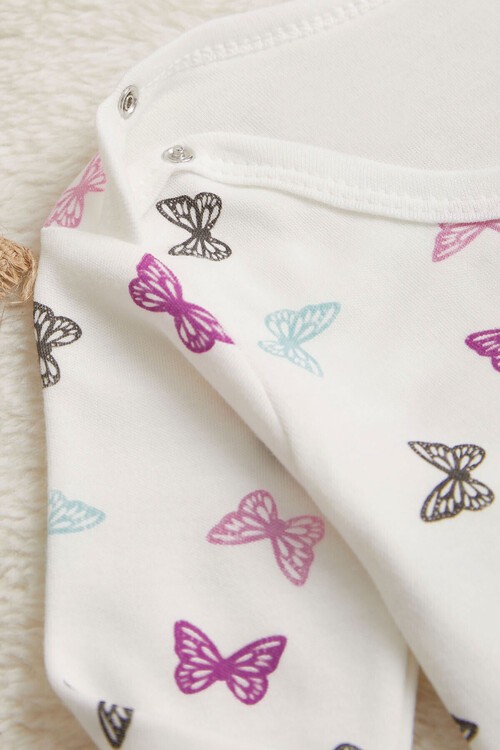 Kız Bebek Ekru Kelebekli Uzun Kol Çıtçıtlı Badi 14977