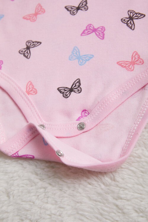 Kız Bebek Pembe Kelebekli Uzun Kol Çıtçıtlı Badi 14979