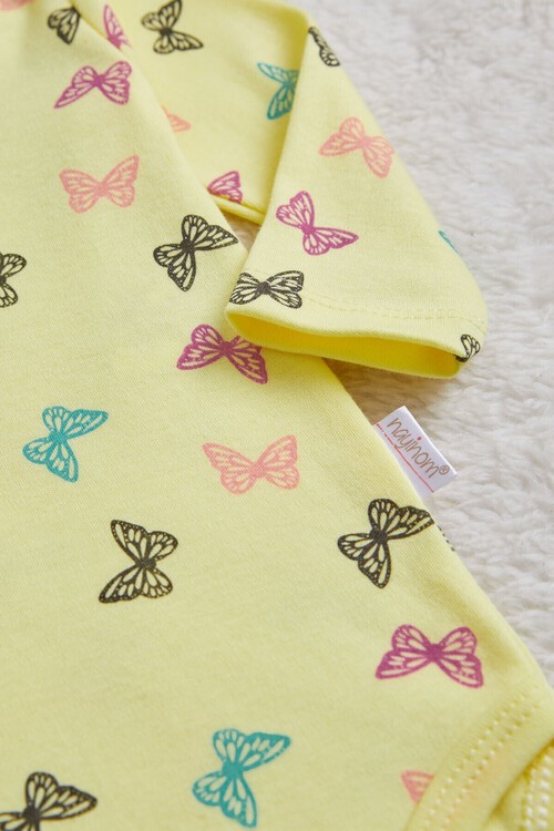 Kız Bebek  Sarı Kelebekli Uzun Kol Çıtçıtlı Badi 14976