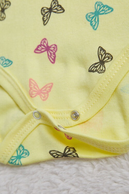 Kız Bebek  Sarı Kelebekli Uzun Kol Çıtçıtlı Badi 14976