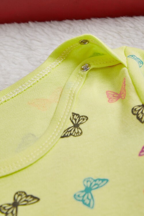 Kız Bebek  Sarı Kelebekli Uzun Kol Çıtçıtlı Badi 14976