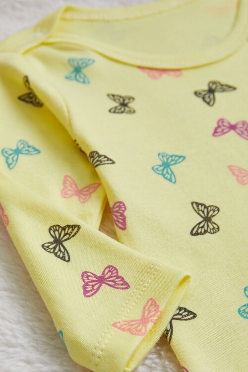 Kız Bebek  Sarı Kelebekli Uzun Kol Çıtçıtlı Badi 14976