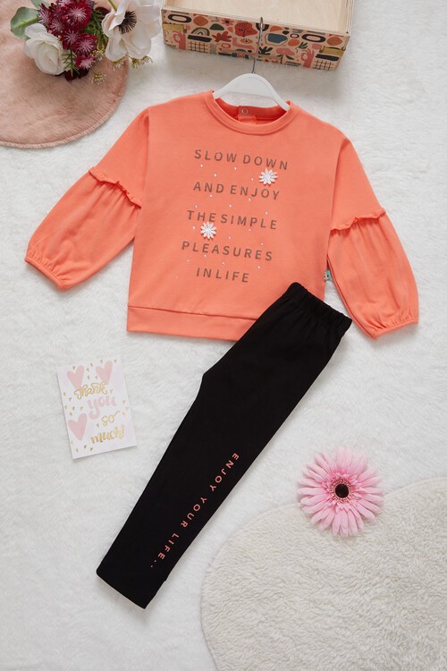 Kız Bebek Simli Yazı Detaylı Eşofman Takımı 14997