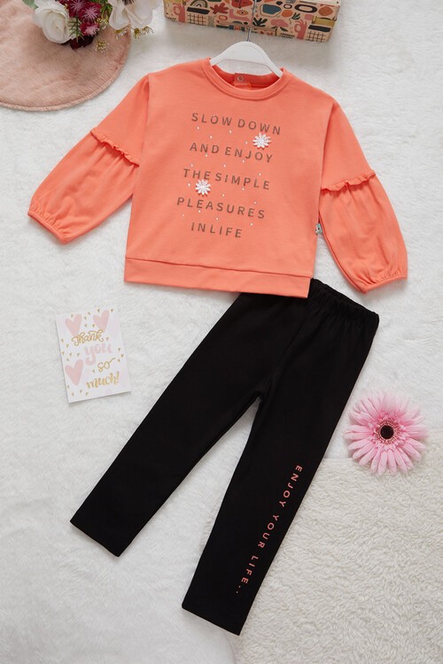 Kız Bebek Simli Yazı Detaylı Eşofman Takımı 14997