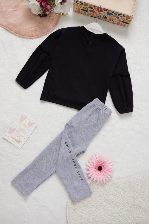 Kız Bebek Simli Yazı Detaylı Eşofman Takımı 14997