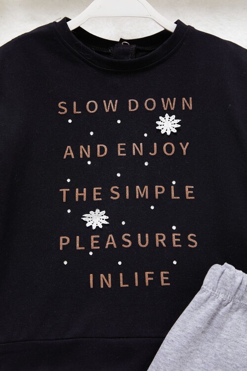 Kız Bebek Simli Yazı Detaylı Eşofman Takımı 14997